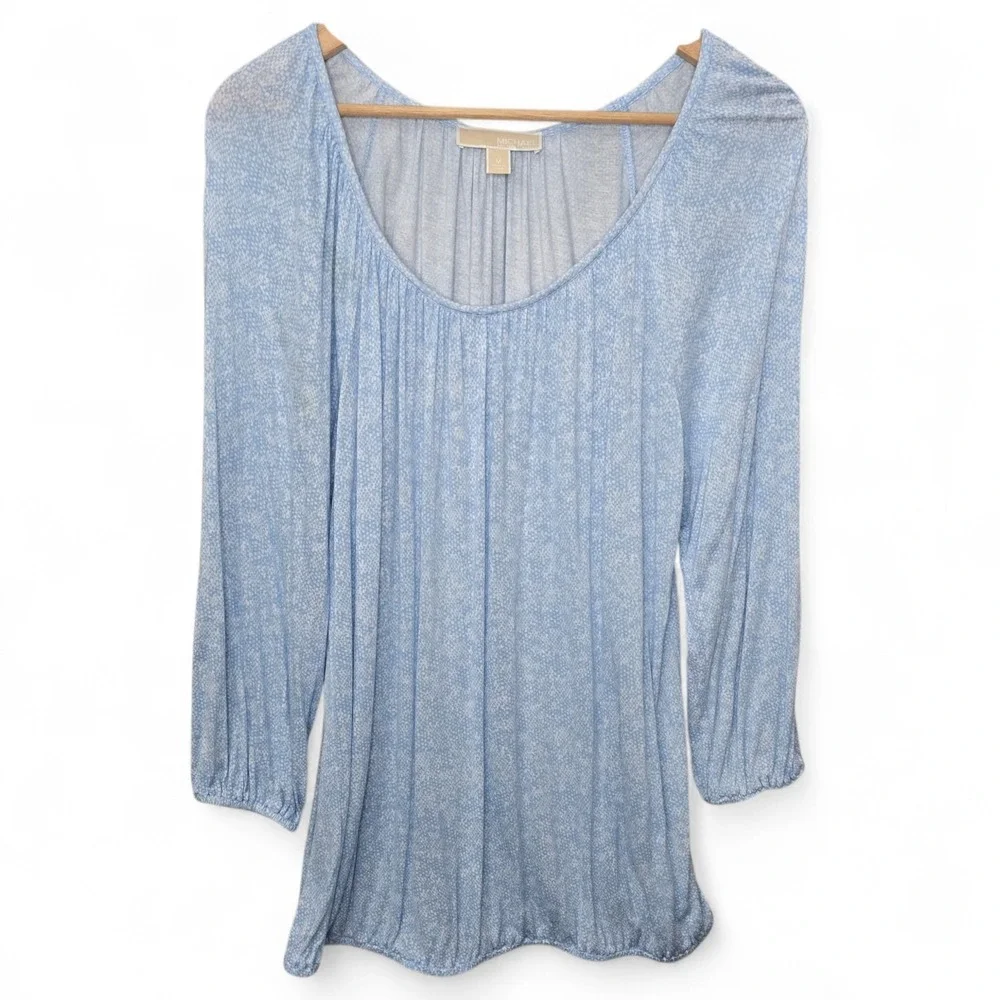 Michael Kors Top Womens Medium Blue Peasant Blouse Scoop Neck Lightweight Casual